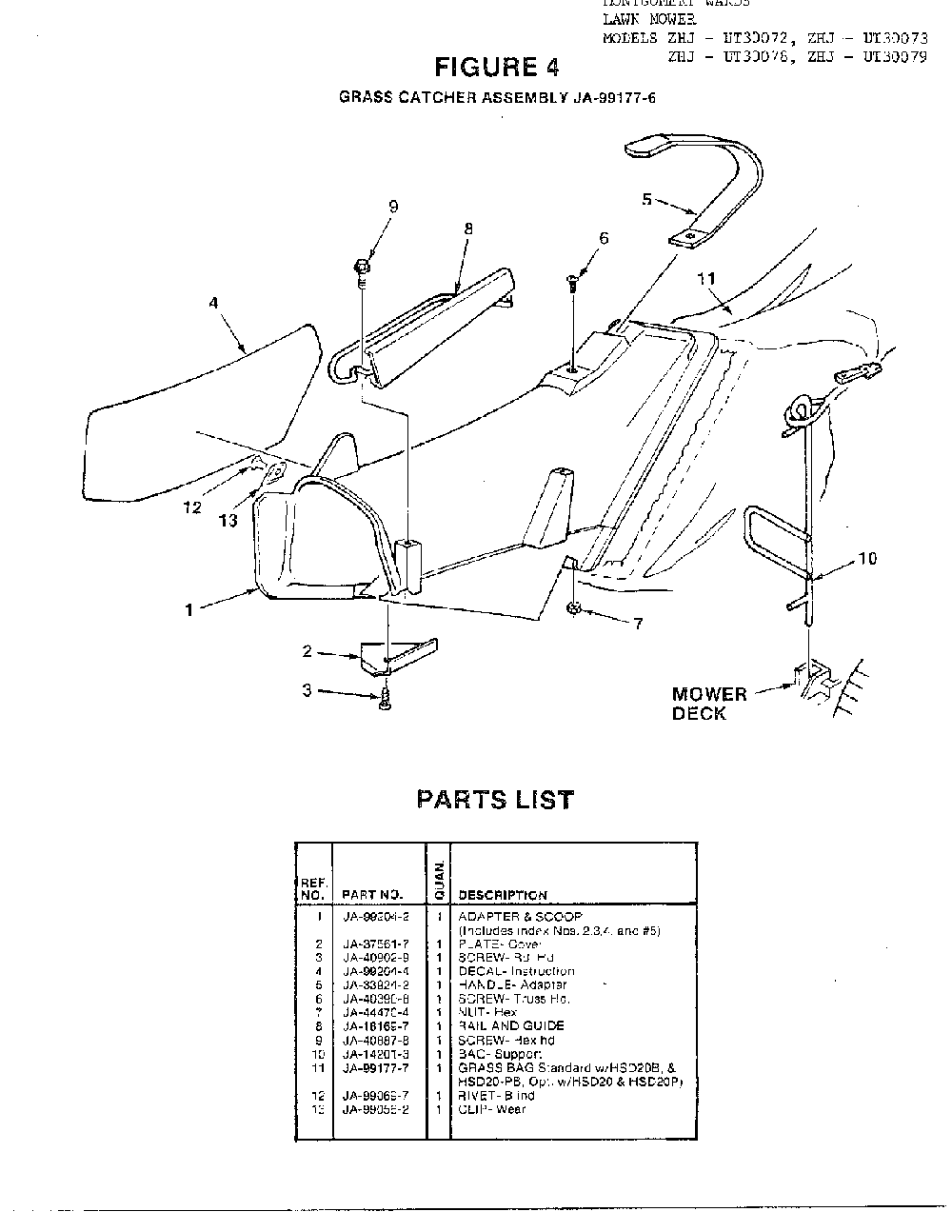 Grass catcher Diagram and Parts List for 37050  Homelite Lawn Mower