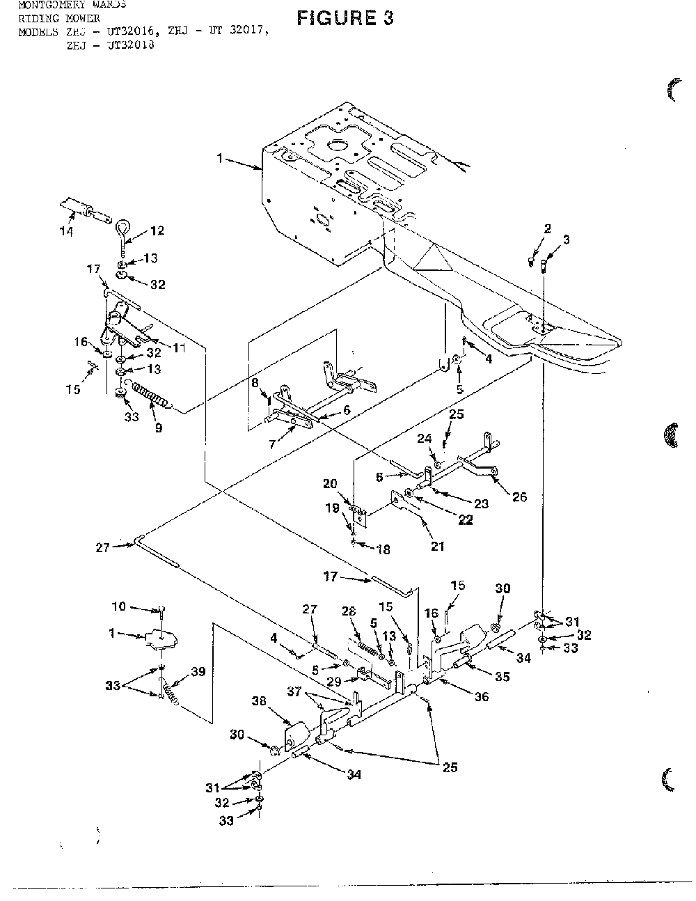 Riding-figure 3 Diagram and Parts List for 34551  Homelite Lawn Mower