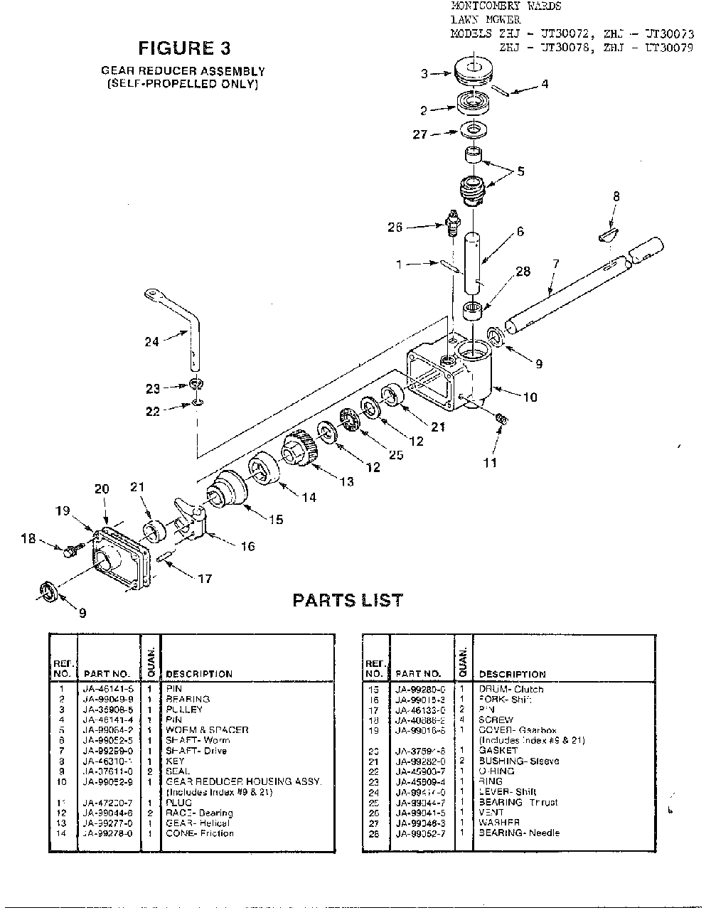Gear reducer-self propelled Diagram and Parts List for 37050  Homelite Lawn Mower