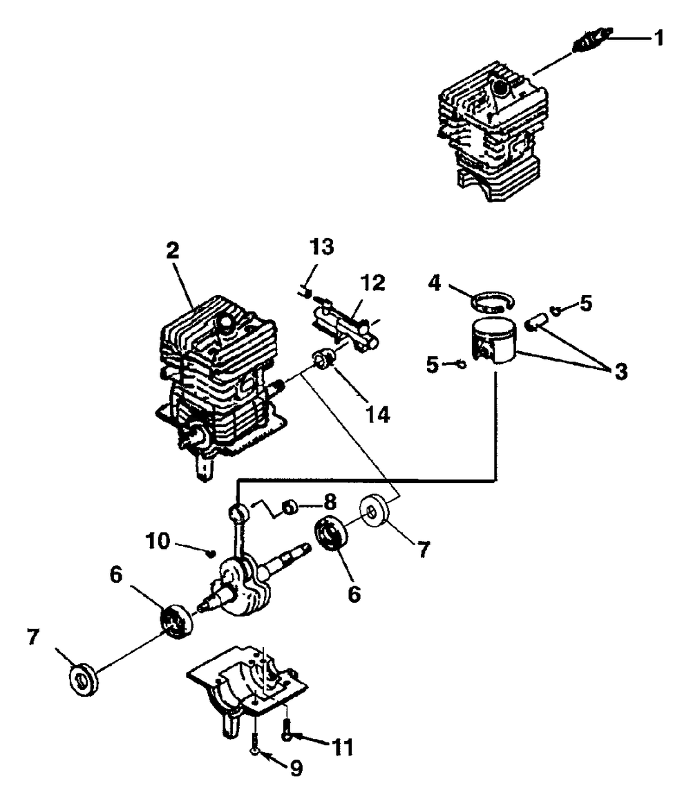 Engine Internal Diagram and Parts List for D4400B UT-10750 Homelite Chainsaw