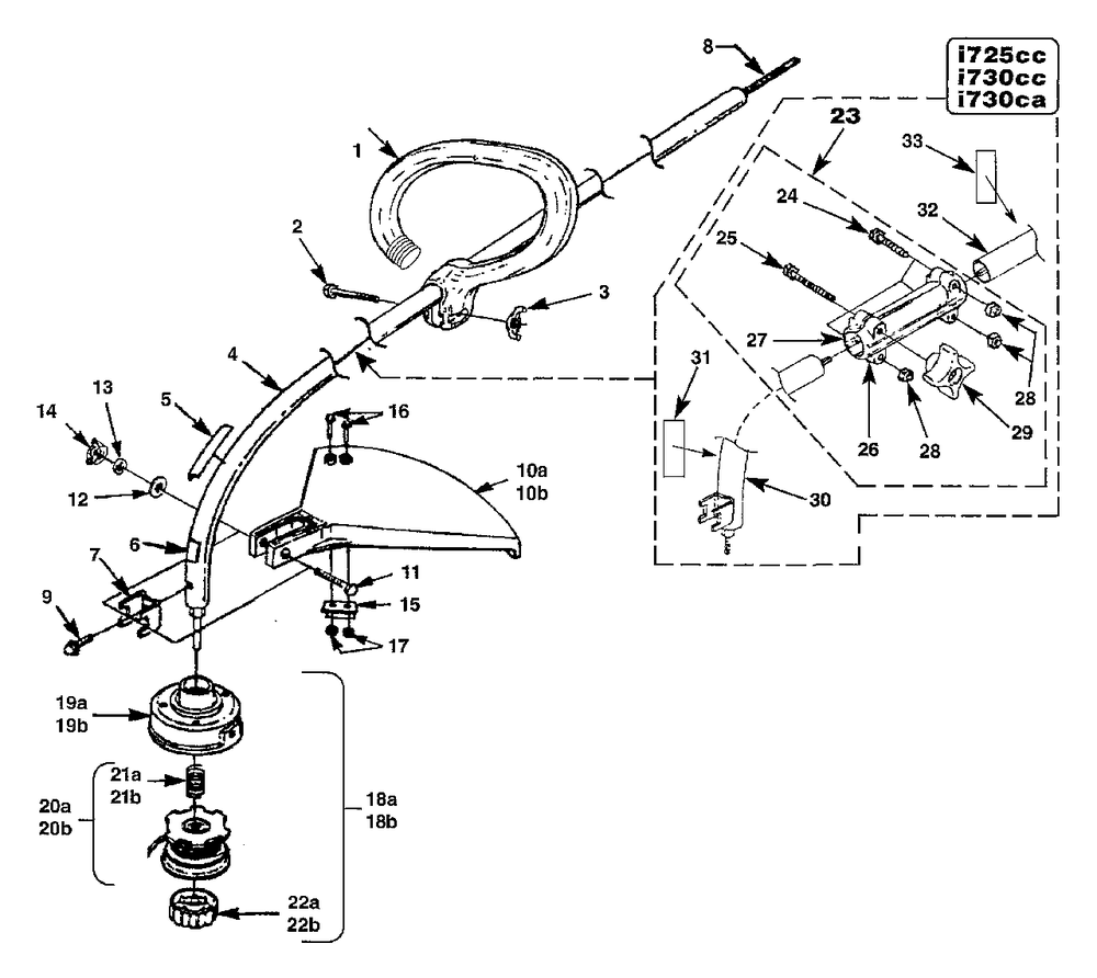 Head And Shaft Assembly Diagram and Parts List for I630CD UT-20627 Homelite Trimmer
