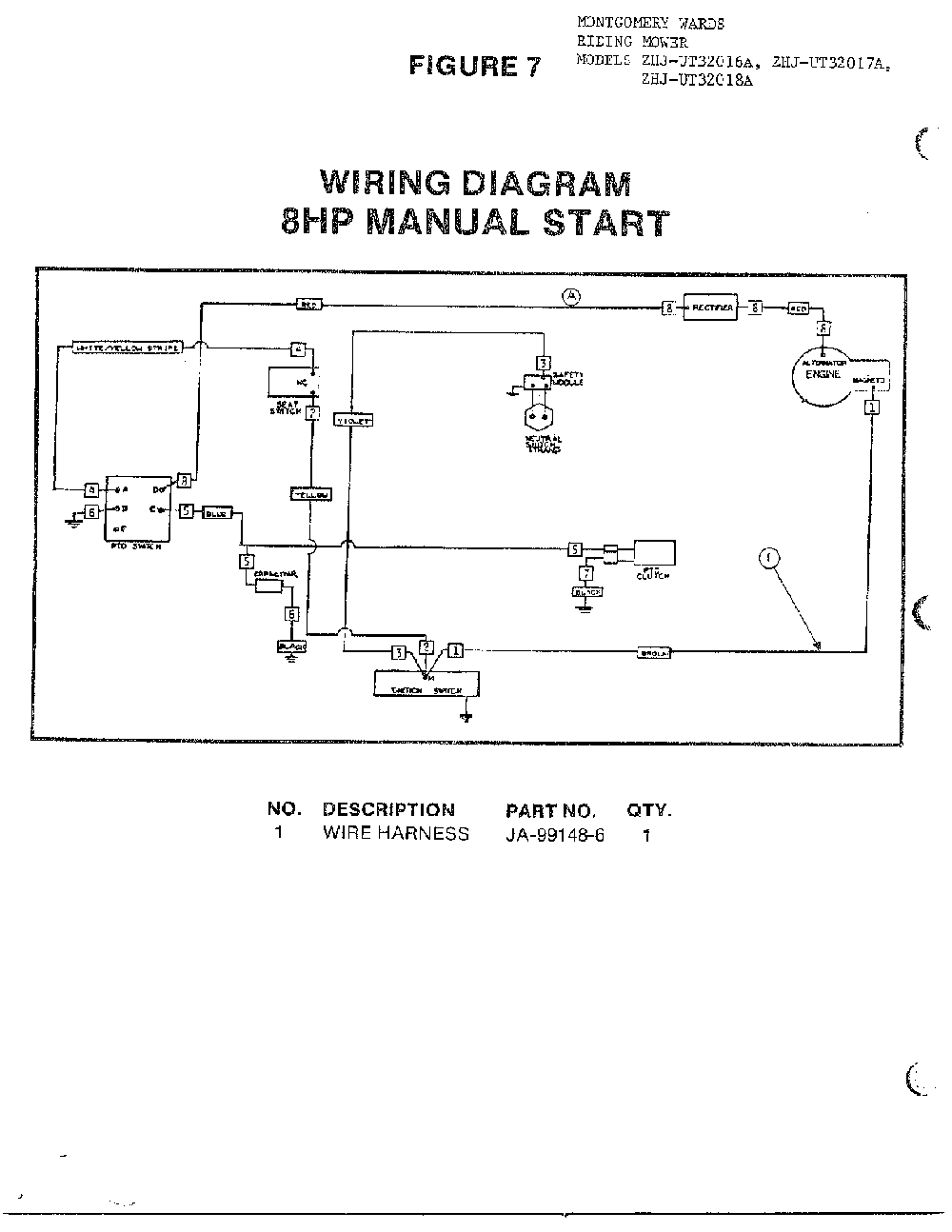 Wiring-8hp manual Diagram and Parts List for UT32017A  Homelite Lawn Mower