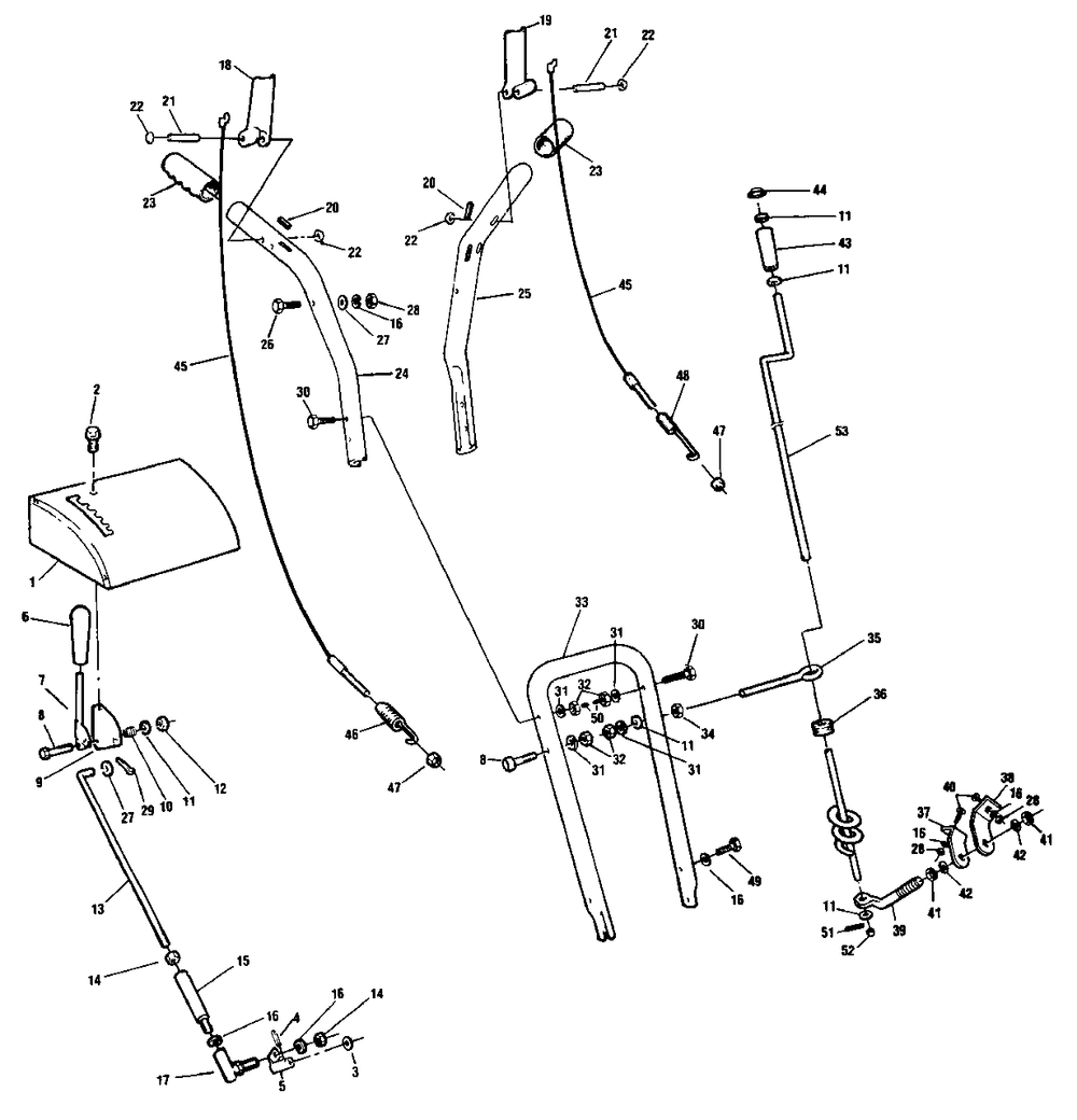 Handles And Controls Diagram and Parts List for 523 UT-35023 Homelite Snow Blower