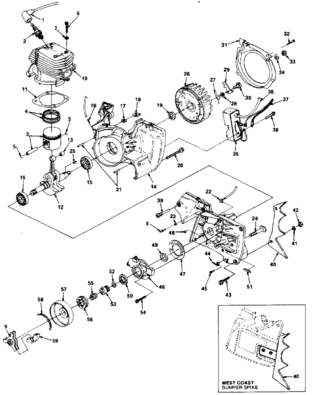 Engine Internals And Ignition Diagram and Parts List for 540 UT-10684 Homelite Chainsaw
