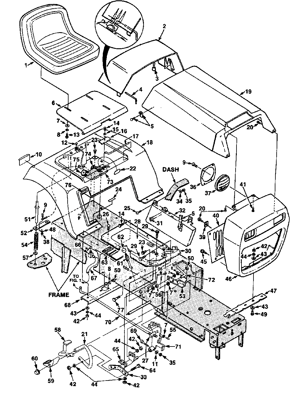 Cowling, Rear Fender, Seat Assembly And Cruise Control Diagram and Parts List for YT16 UT-33015 Homelite Lawn Tractor