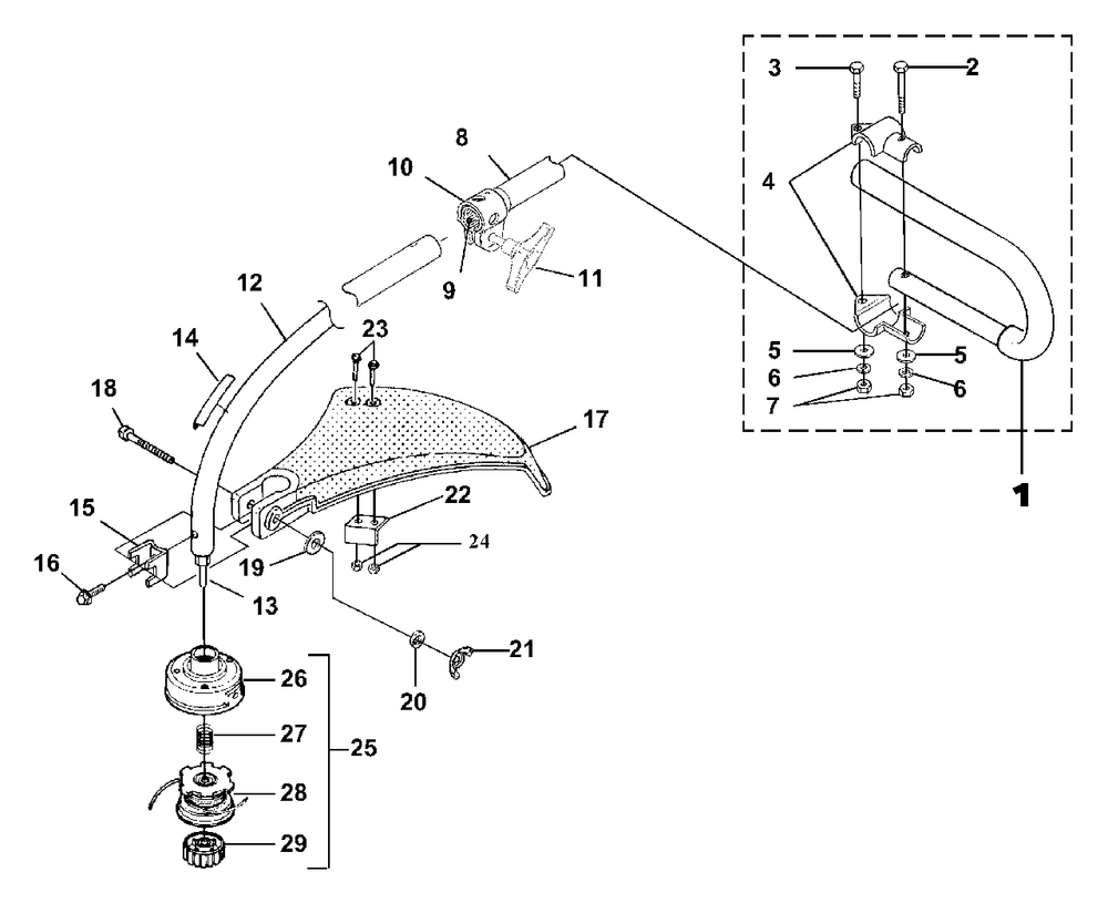 Shaft - Spool And String - Grass Deflector Diagram and Parts List for ST525 UT-15177 Homelite Trimmer