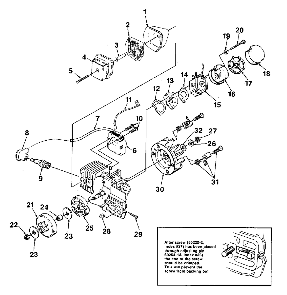 Peripheral Engine Parts Diagram and Parts List for SUPER2 UT-10654 Homelite Chainsaw