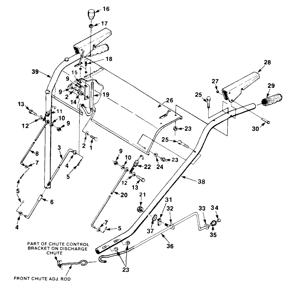 Handles And Controls Diagram and Parts List for 624 UT-35018-A Homelite Snow Blower