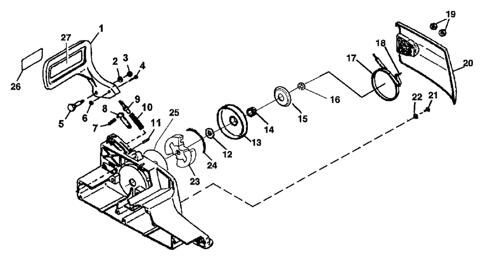 Clutch And Chain Brake Diagram and Parts List for D4400B UT-10750 Homelite Chainsaw