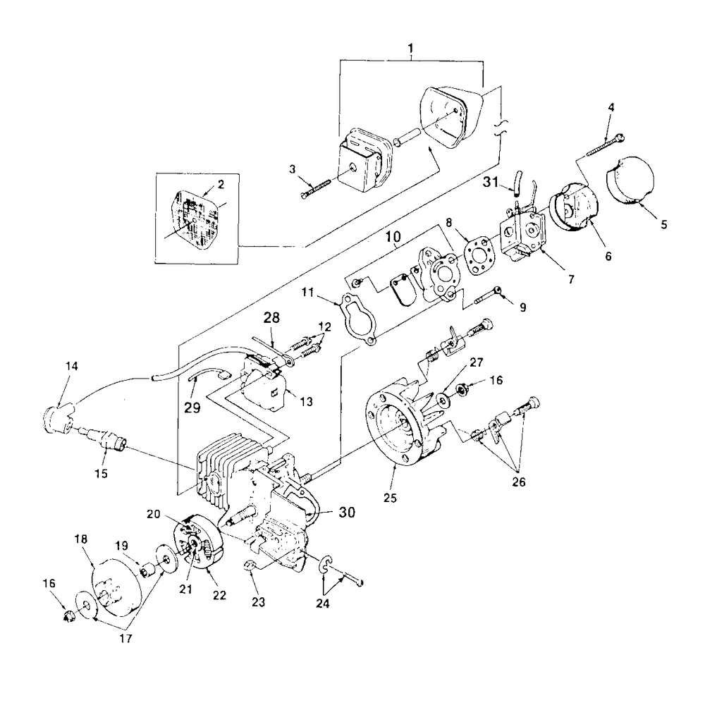 Intake, Clutch, Muffler And Ignition Diagram and Parts List for CS3012 UT-10738-R Homelite Chainsaw