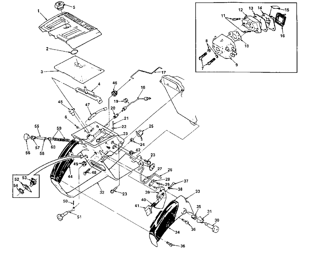 Intake Diagram and Parts List for SUPEREZAO UT-10537-A Homelite Chainsaw