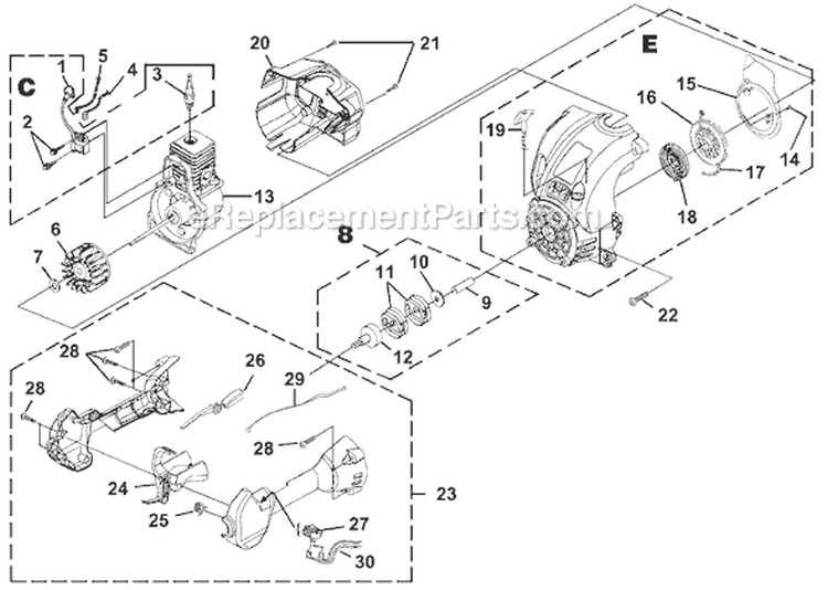 Page C Diagram and Parts List for BC2500AZ UT-15202 Homelite Trimmer
