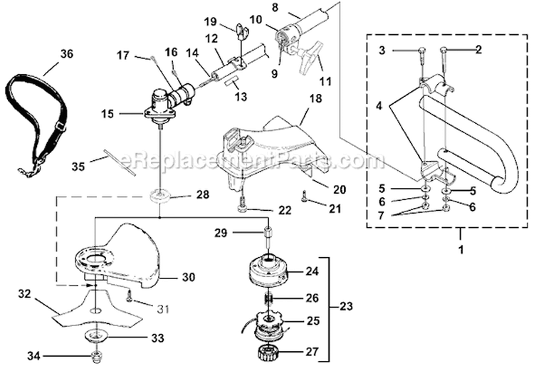 Page E Diagram and Parts List for BC900 UT-15166 Homelite Trimmer