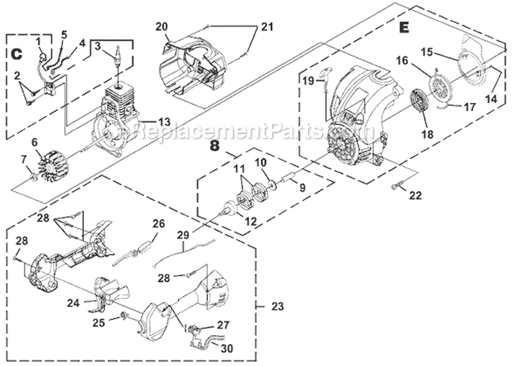 Page C Diagram and Parts List for BC900 UT-15172 Homelite Trimmer