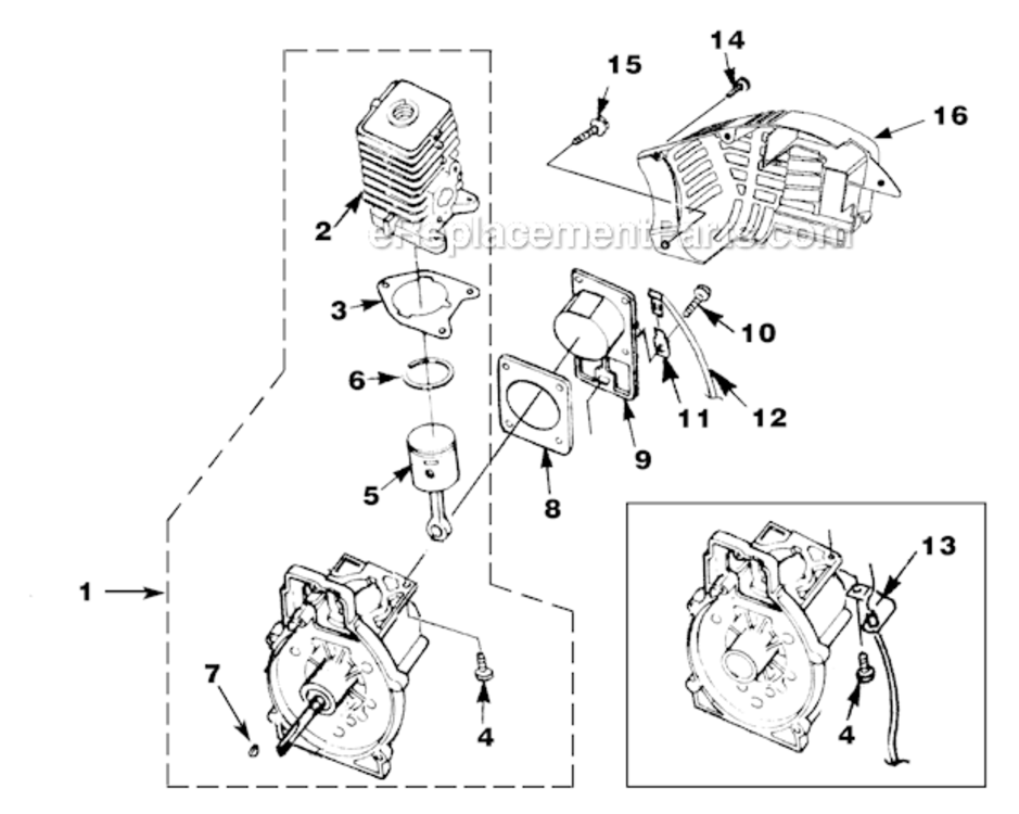 Engine_Internal Diagram and Parts List for BP30185 Ut-08036-R Homelite Leaf Blower / Vacuum