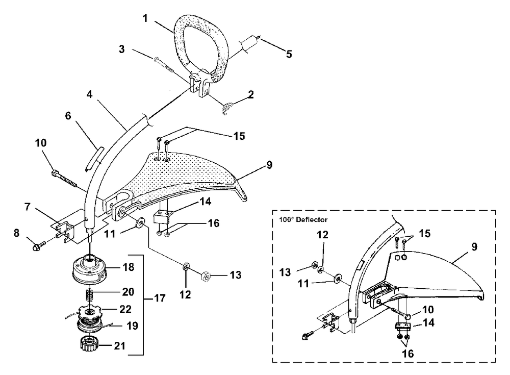 Shaft - Spool And String - Grass Deflector Diagram and Parts List for ST155ICKD UT-20746 Homelite Trimmer