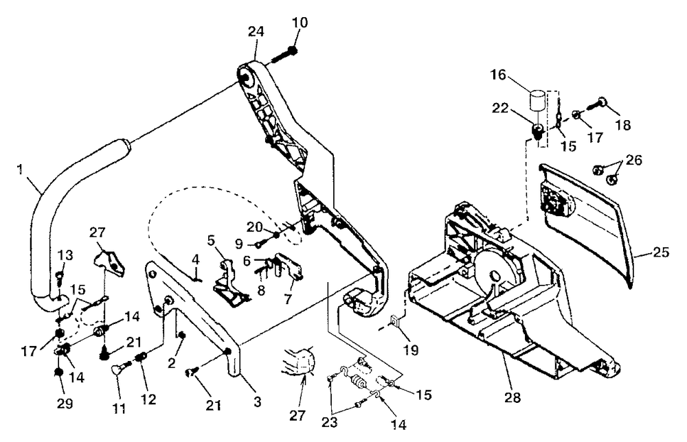 Handles Diagram and Parts List for D4400B UT-10750 Homelite Chainsaw