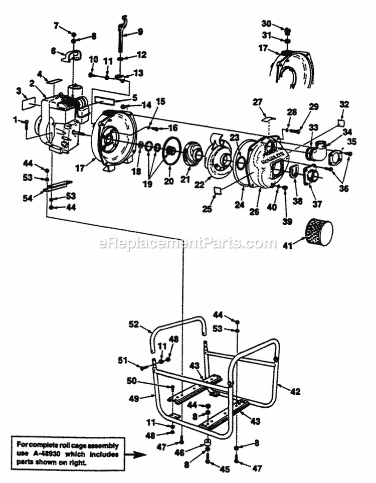 (C-20)_-_Die_Cast_Pumps_And_Cage Diagram and Parts List for C20 UT-01127 Homelite Water Pump
