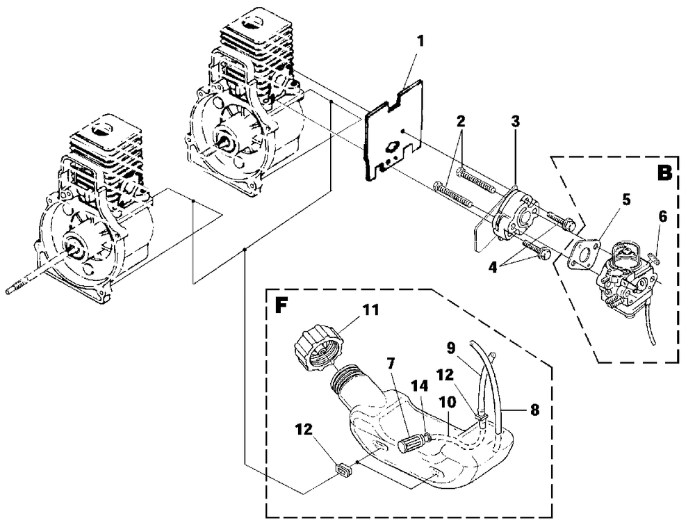 Carburetor - Fuel Tank Diagram and Parts List for ST2527BR UT-20682-R Homelite Trimmer