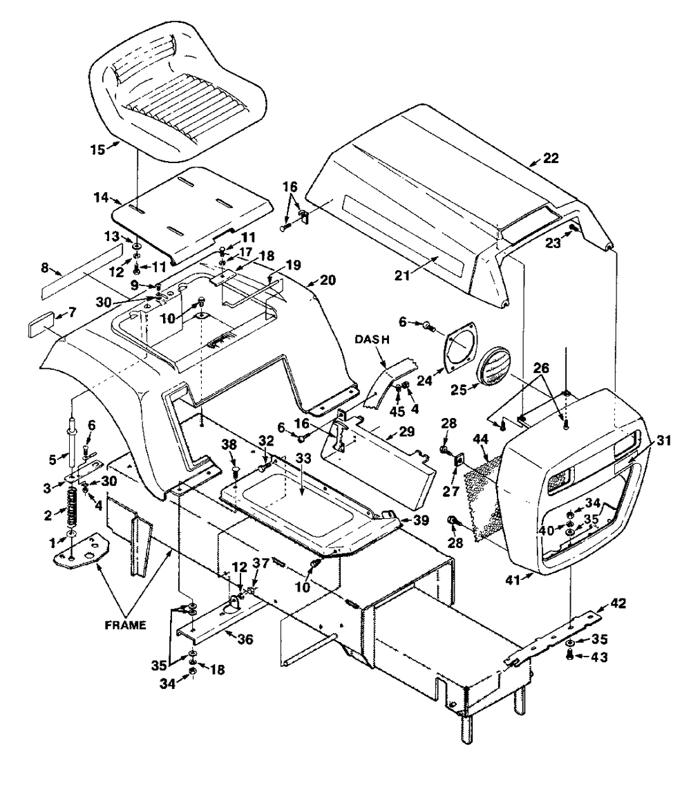 Cowlings, Rear Fender And Seat Assembly Diagram and Parts List for LTX11 UT-33005-A Homelite Lawn Tractor