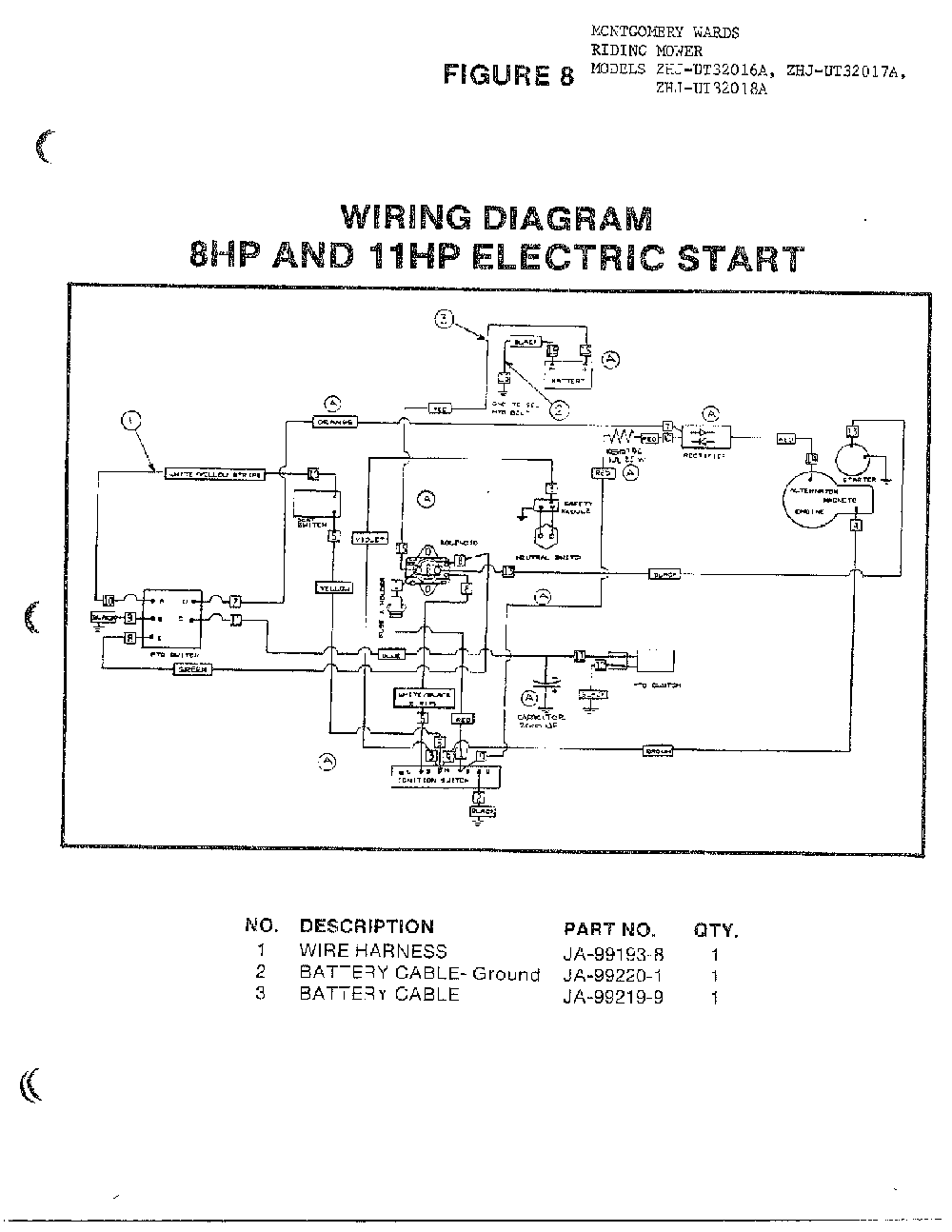 Wiring-8hp/11hp electric Diagram and Parts List for UT32017A  Homelite Lawn Mower