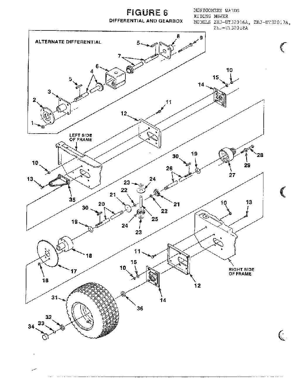 Riding-differential/gearbox Diagram and Parts List for UT32017A  Homelite Lawn Mower