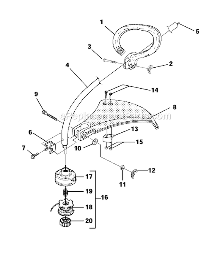 Page E Diagram and Parts List for D725CDE UT-20773 Homelite Trimmer