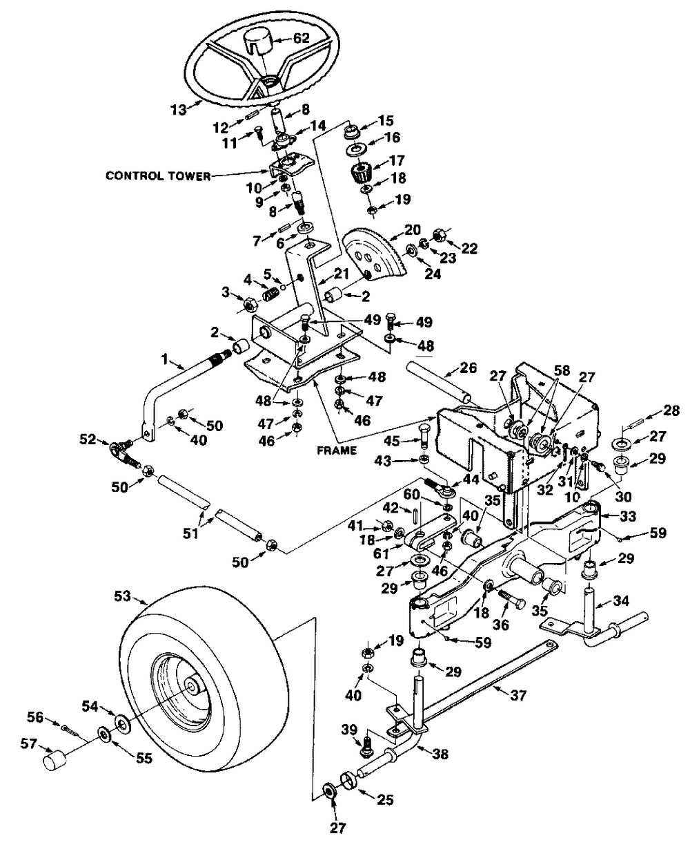 Steering Linkage Diagram and Parts List for YT12 UT-33009 Homelite Lawn Tractor