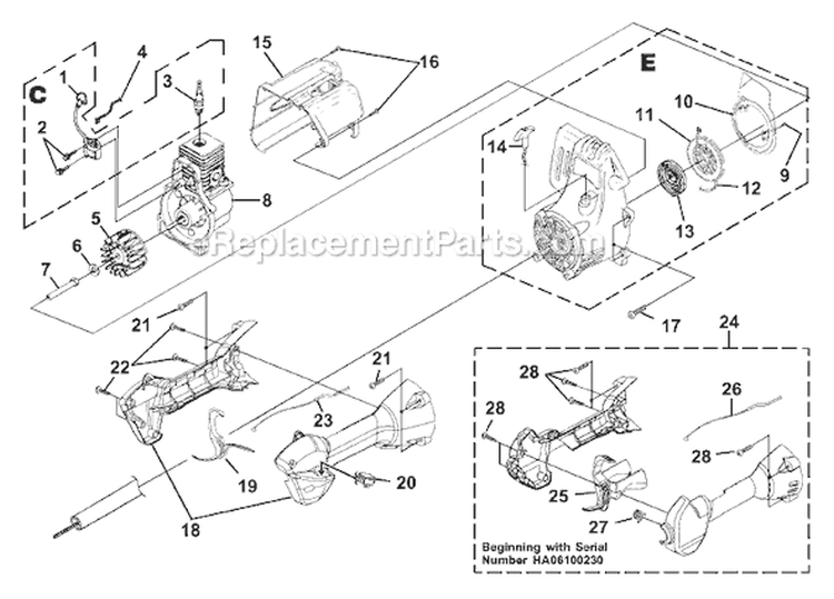 Page C Diagram and Parts List for D825SD UT-20729 Homelite Trimmer