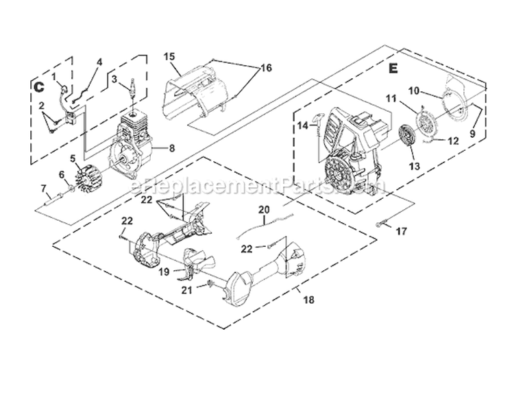Page C Diagram and Parts List for D825SD UT-20784 Homelite Trimmer
