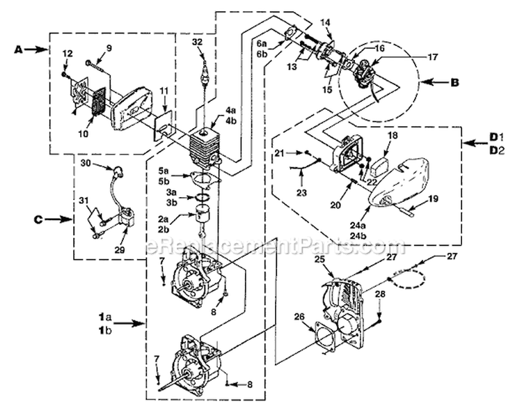 Page B Diagram and Parts List for D830CB UT-15109-1 Homelite Trimmer