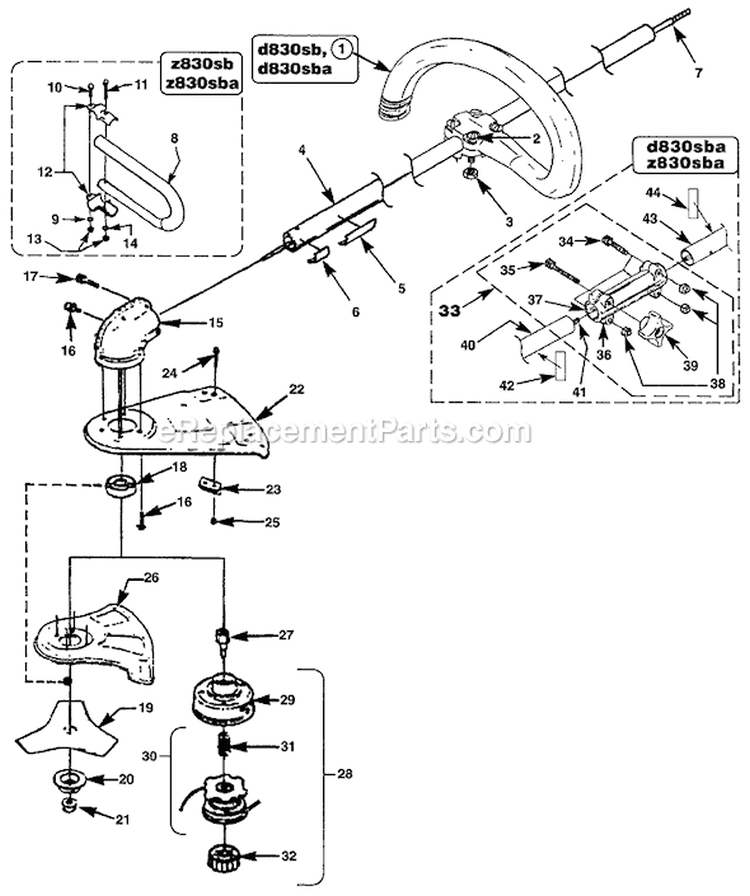 Page A Diagram and Parts List for D830SBA UT-15115 Homelite Trimmer