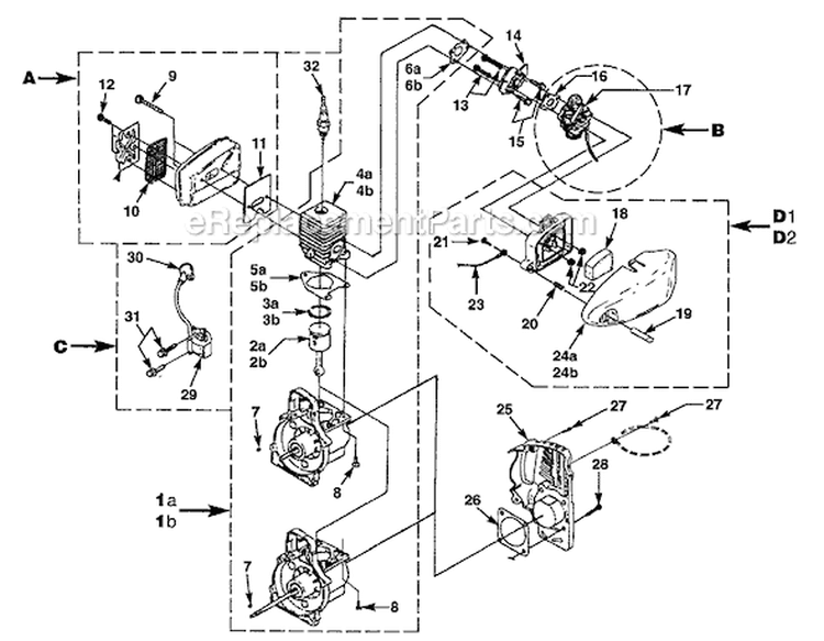 Page B Diagram and Parts List for D830SBA UT-15115 Homelite Trimmer