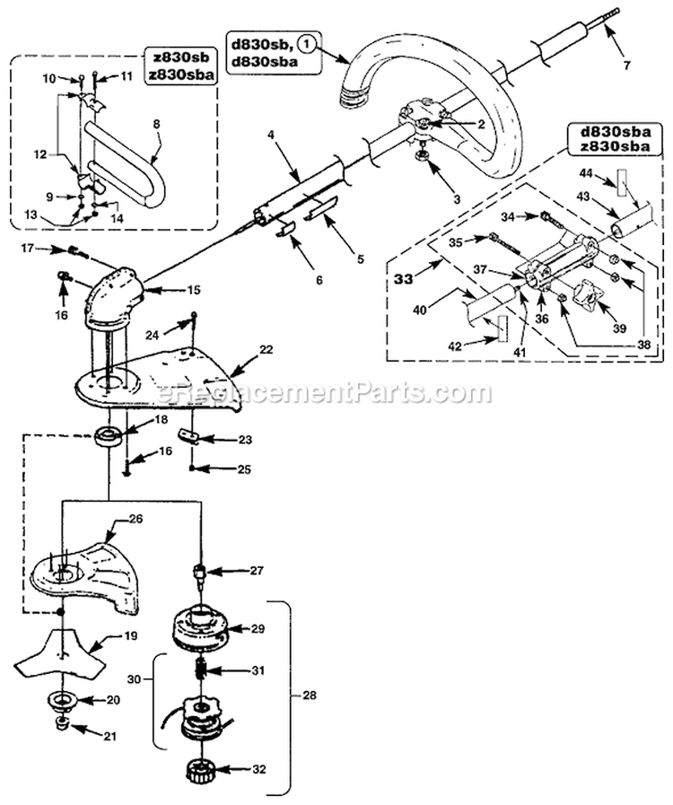 Page A Diagram and Parts List for D830SB UT-15108 Homelite Trimmer