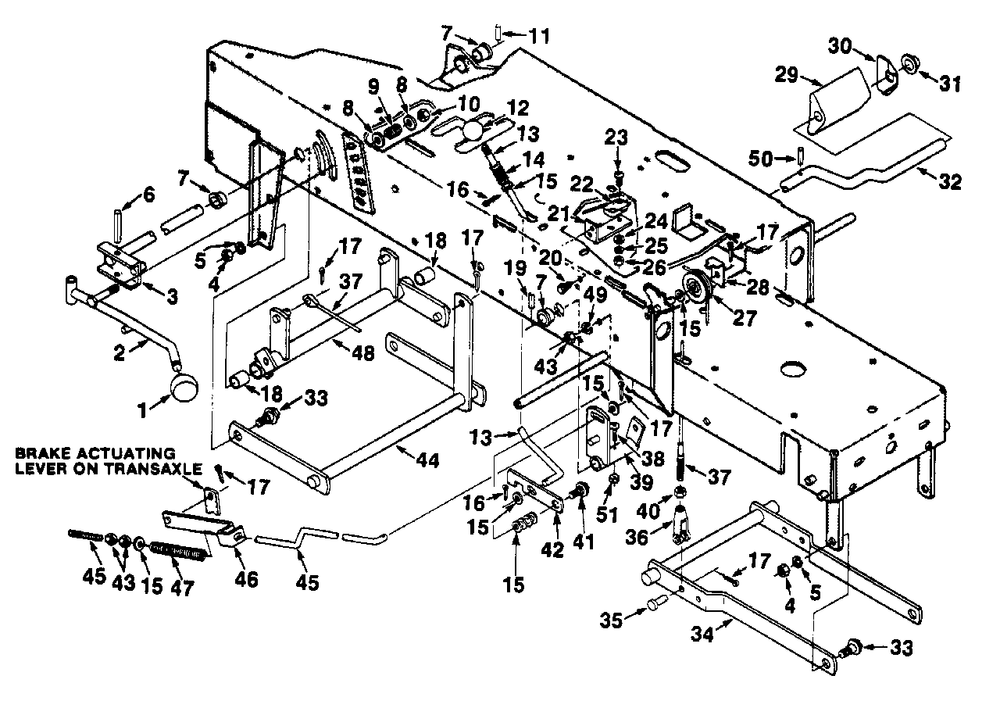 Lift, Brake And Clutch Linkage Diagram and Parts List for LTX12 UT-33005-D Homelite Lawn Tractor