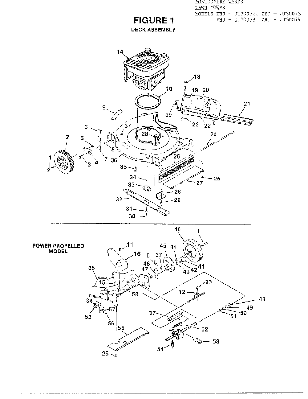 Figure 1-deck Diagram and Parts List for 37050  Homelite Lawn Mower