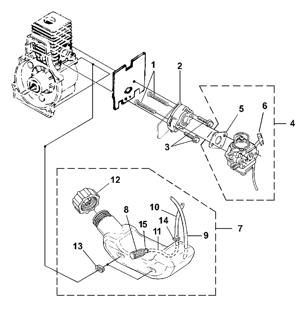 Carburetor - Fuel Tank Diagram and Parts List for ST155ICKD UT-20746 Homelite Trimmer