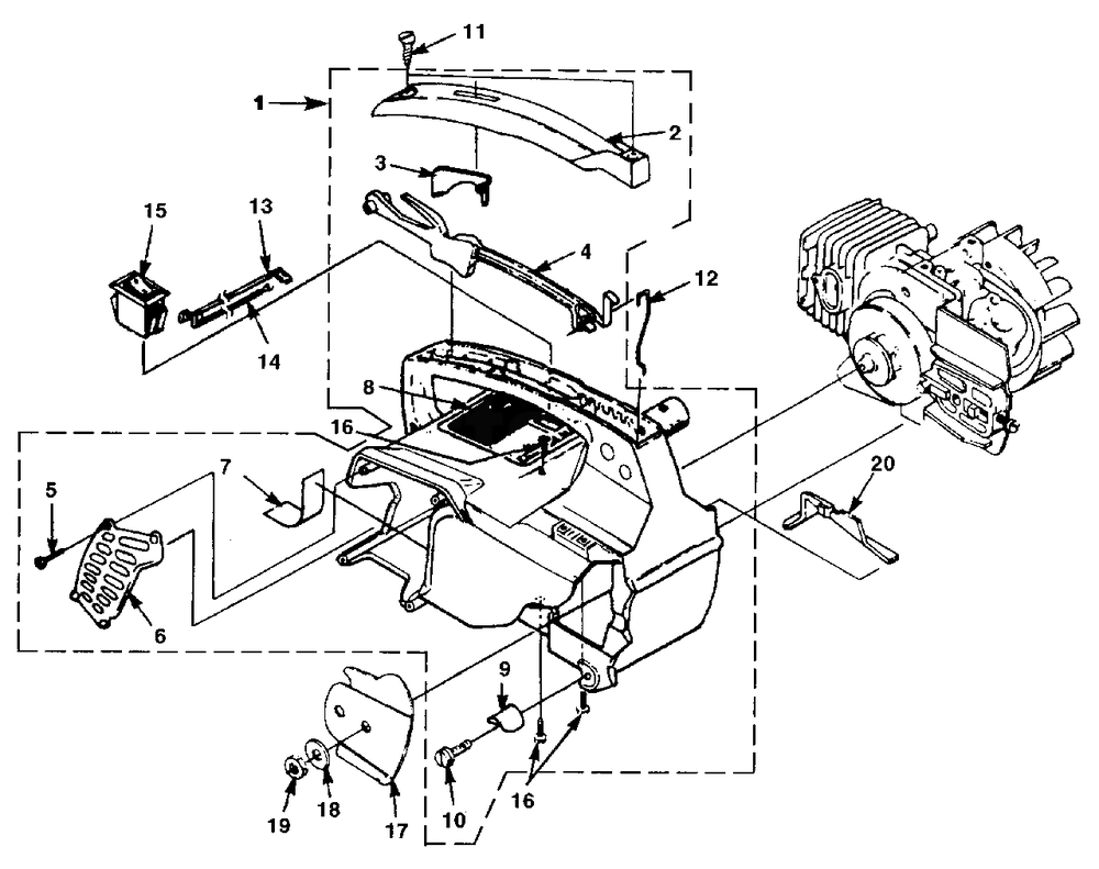 Engine Housing Diagram and Parts List for 192 UT-10729-D Homelite Chainsaw