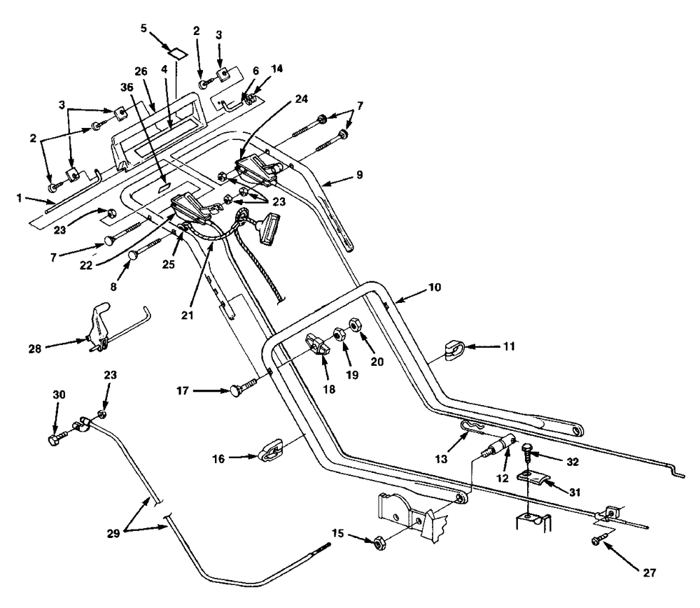 Handles And Controls Diagram and Parts List for SB212 UT-30089 Homelite Lawn Mower
