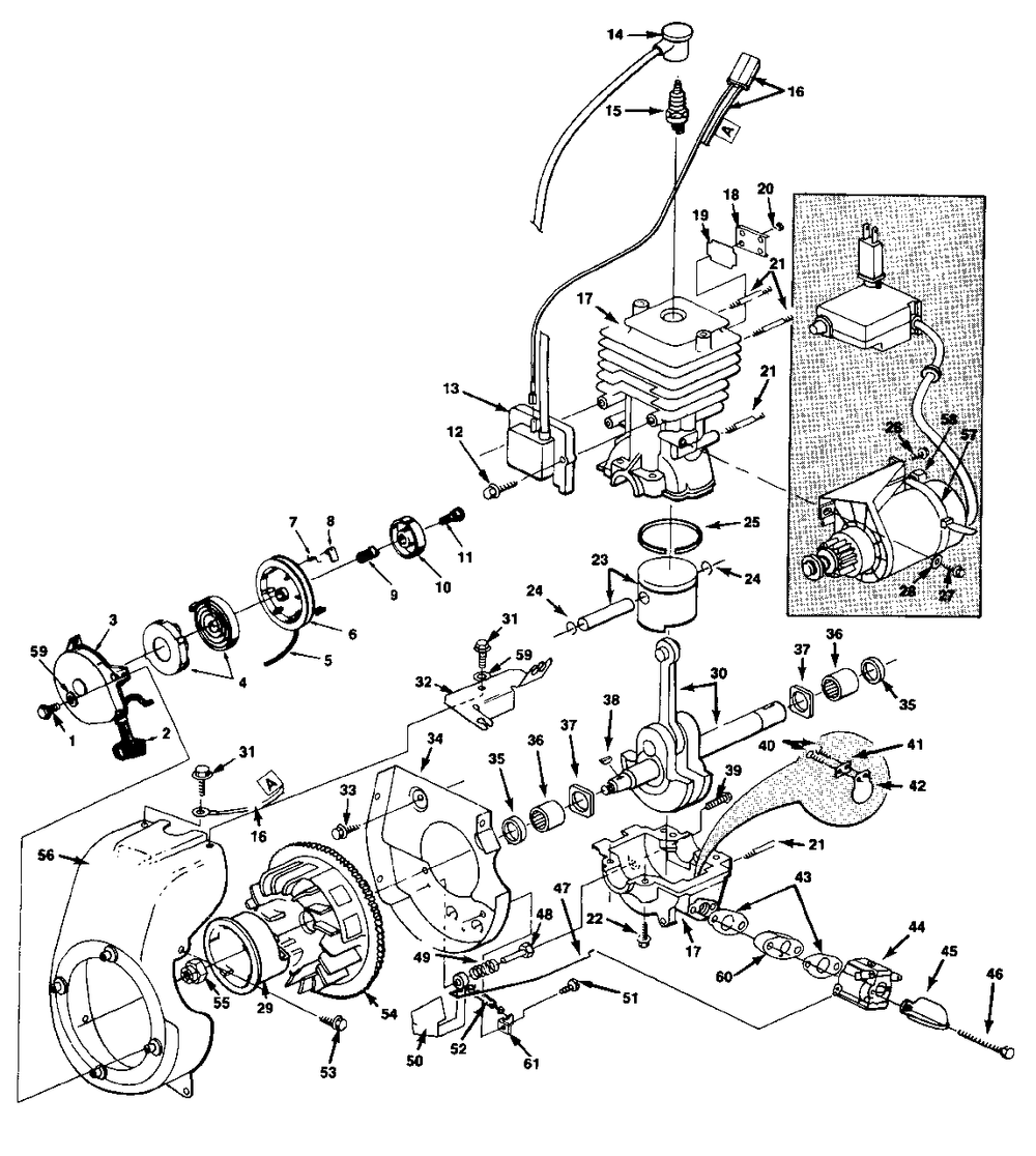 Engine Diagram and Parts List for 420 UT-35020-A Homelite Snow Blower