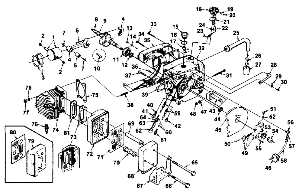 Engine Internals Diagram and Parts List for SUPERXL925 UT-10415-A Homelite Chainsaw