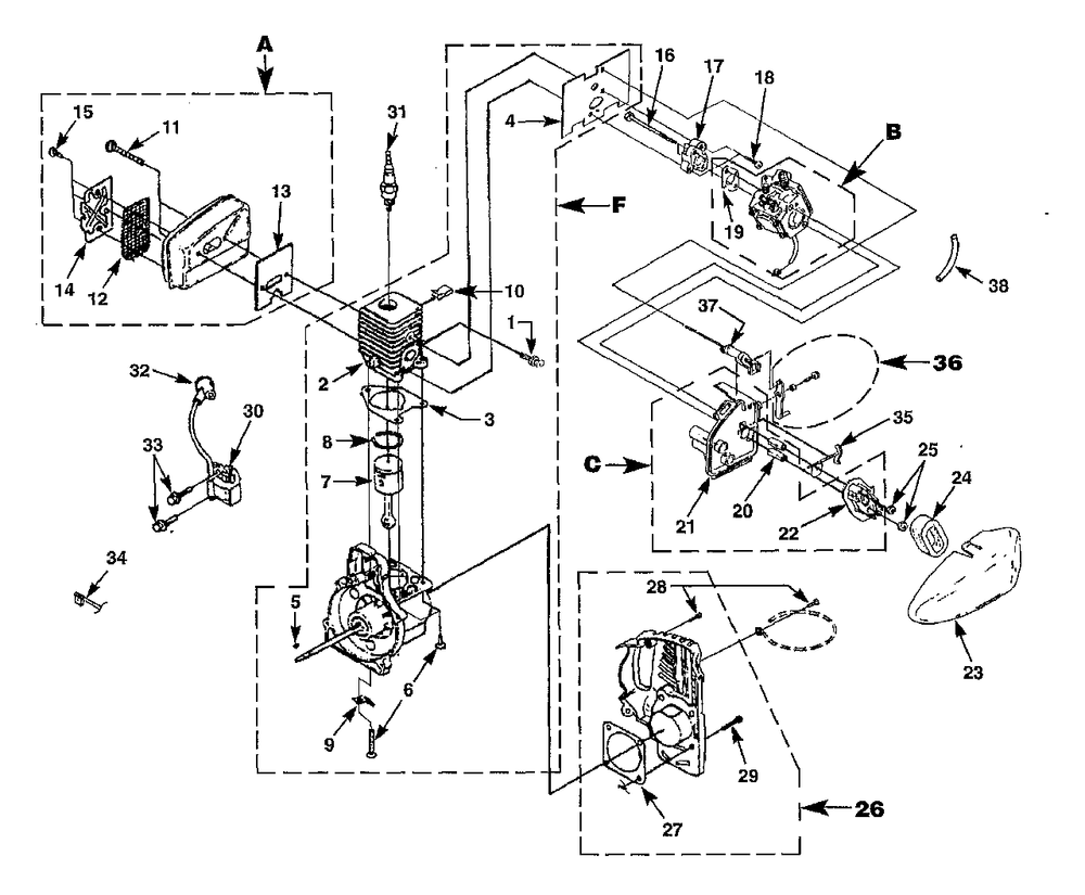 Engine Diagram and Parts List for I725CE UT-20626 Homelite Trimmer