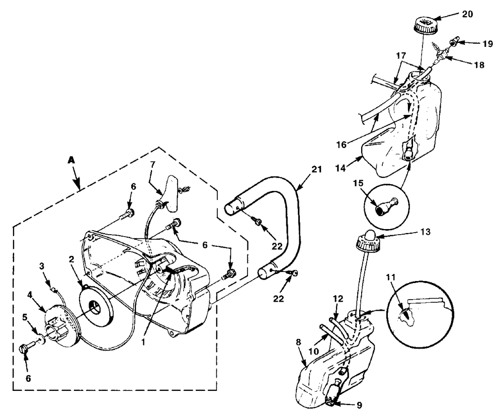 Starter And Fuel Tank Diagram and Parts List for 192 UT-10729-D Homelite Chainsaw