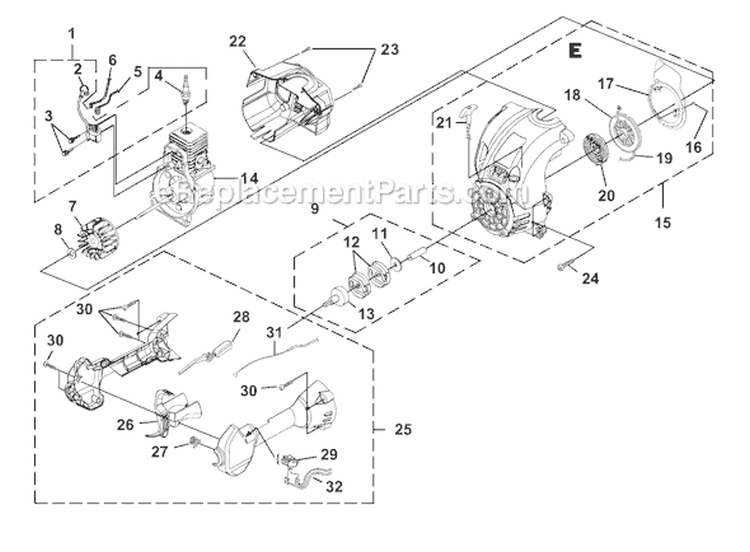 Page G Diagram and Parts List for F2040 UT-20791 Homelite Trimmer