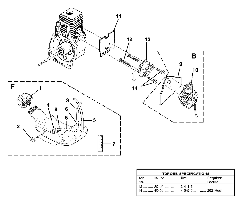 Carburetor And Fuel Tank Diagram and Parts List for BP250I UT-08097 Homelite Leaf Blower / Vacuum