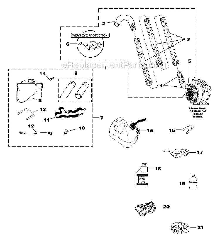 Tubes - Accessories Diagram and Parts List for HB180 UT-08009-B Homelite Leaf Blower / Vacuum