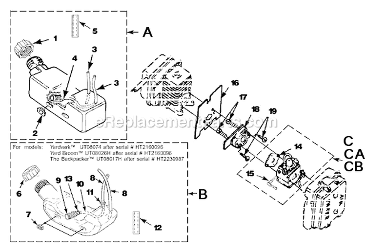 Page A Diagram and Parts List for HB25150V UT-08035-AR Homelite Leaf Blower / Vacuum