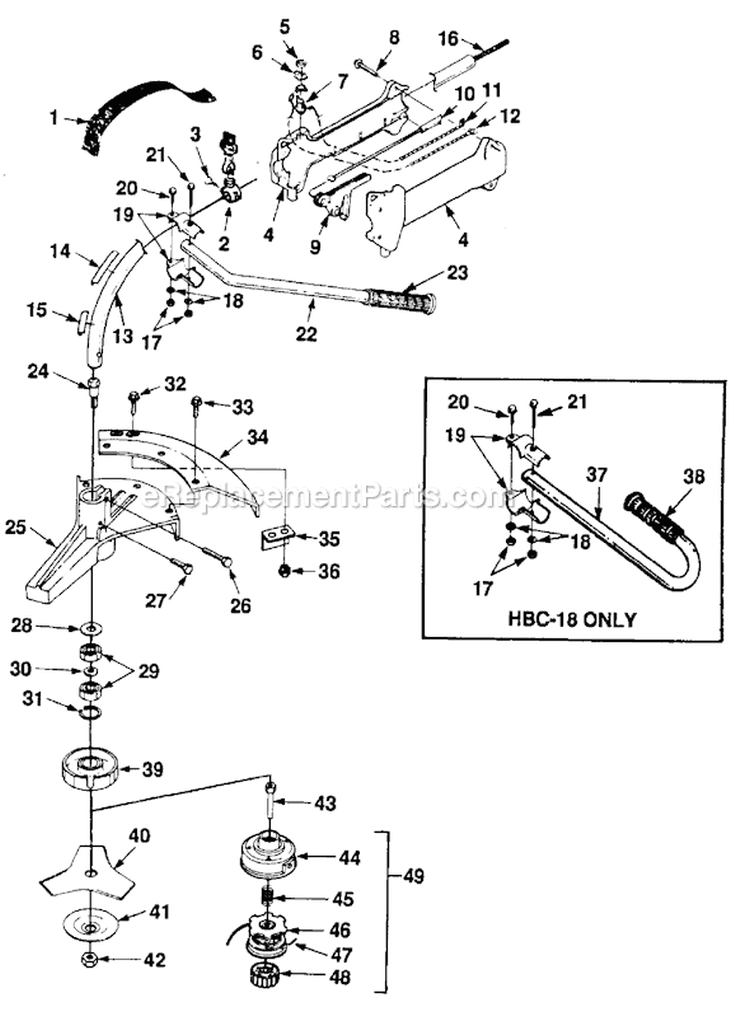 Page A Diagram and Parts List for HBC18 UT-15075-1 Homelite Trimmer