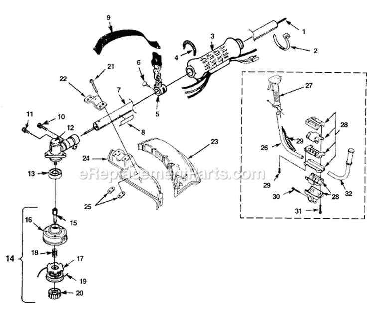 Page E Diagram and Parts List for HBC30I UT-15174 Homelite Trimmer