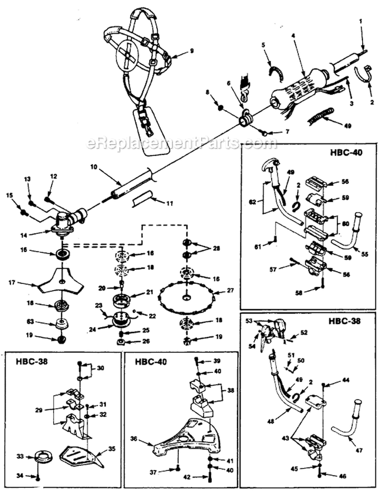 Page B Diagram and Parts List for HBC40 UT-15069 Homelite Trimmer
